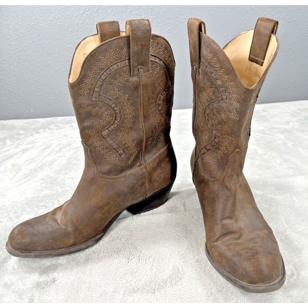 Studio Paolo Womens Cowboy Boots 9.5M Brown Faux Suede Western Mid Calf